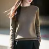Suéter de malha sem costura em lã fina e lã de iaque para mulheres, gola redonda, quente para outono e inverno, caimento solto, adequado como camada base.