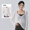 Saída de Yoga Feminina Solta Preguiçosa Emagrecedora Camiseta Esportiva Roupa de Fora Leve Respirável Fitness Manga Longa Saída de Cima