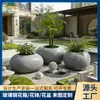 Macetero de fibra de vidrio reforzada con plástico para comunidad de gestión de propiedades, maceta exterior con forma de guijarro para parque, jardinera grande para paisajismo de comunidad residencial