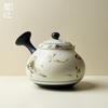 Tetera de Porcelana Azul y Blanca con Diseño de Orquídea Mariposa Pintada en Oro Rojo, Asa Lateral, Juego de Té Kung Fu, Uso Doméstico, Tetera con Filtro de Agujero de Bola