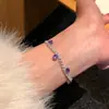 Amor de Noche de Verano~Pulsera de Flor Corazón con Zircón Morado Uruguayo, Lujosa y Sofisticada, Suave Accesorio para la Mano