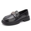 Mocassins de Couro Genuíno com Solado Grosso para Mulheres, Novo Estilo de Primavera Versátil Slip-On Sapatos Femininos, Sapatos Pequenos de Couro Estilo Britânico Preto para Mulheres
