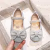 Zapatos de Princesa Cuadrados para Niñas Primavera y Otoño con Lazo de Pedrería Zapatos de Cuero para Actuación y Danza Venta al por Mayor Pedrería Brillante