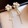 Pendientes de Plata Aguja Estilo Coreano Geométricos de Zircón con Borla y Perla, Pendientes de Lujo Ligero de Gama Alta, Pendientes de Moda y Exquisitos para Mujer