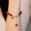 Transmisión en Vivo Explosiones Pulsera Flor de Durazno para Mujer Ins Lujo Ligero Diseño de Nicho Pulsera de Ágata Roja Imitación Regalo para Novia