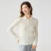 Nueva colección de otoño e invierno: Suéter de cachemira de color liso para mujer, con cuello semi-alto, cierre de un solo botón, corte ajustado y estilo cárdigan de punto, perfecto como capa base
