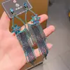Brincos de Corrente Longa com Garras Exageradas Elegantes de Prata S925 com Strass para Mulheres Brincos com Franjas de Diamante Colorido Europeus e Americanos Brincos da Moda