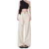 Calça Jeans Branca Off-White de Perna Larga Levemente Flare para Mulheres Outono 2025 Nova Cintura Caída Solta Reta Calça Branca
