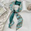 Bufanda de seda pequeña blanca y verde tierno para mujer, banda estrecha para el pelo de primavera y verano, cinta para el pelo, corbata para el pelo, bufanda larga decorativa para bolso