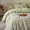 Conjunto de quatro peças em jacquard tingido em fio 100% algodão simples de 60 contagens, algodão puro, macio e amigo da pele, inclui capa de edredom, lençol de baixo e roupa de cama
