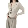 Malha Gola Polo Estilo Old Money Outono/Inverno Feminino Suéter Casual Emagrecedor de Manga Longa