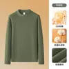 Camada base de algodão puro de peso pesado 310G + núcleo térmico com gola alta, camiseta masculina de manga longa com forro de fleece espesso para outono e inverno