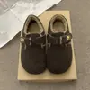 Mocassins de Lã Engrossados Slip-On Forrados com Lã Retro Quentes Sapatos Birkenstock Femininos Bico Redondo Inverno 2025 Sapatos de Algodão Feltro