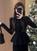 Suéter de folha de lótus novo moda outono e inverno suéter feminino de manga comprida emagrecedor elegante brilhante slim fit top versátil moda