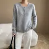 Cardigan de Tricô Escovado com Mistura de Lã de Ovelha e Cashmere, Novo Estilo Outono Inicial, para Mulheres, Gola Redonda, Camada, Top Estilo Preguiçoso