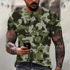 Cross-border Factory Atacado Masculino 3D Print Manga Curta T-Shirt Top Tamanho Grande Masculino Crewneck Camuflagem T-Shirt