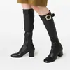 2025 Botas Nuevas de Otoño e Invierno para Mujer Liu Haocon Botas de Caballero de Tacón Alto y Grueso Botas de Punta Cuadrada Botas Elásticas de Tacón Alto