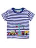 Nueva Camiseta de Manga Corta de Verano para Niños, Estilo Europeo y Americano, Cuello Redondo, Diseño de Excavadora Bordado, Top de Punto para Niños