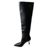Botas de Perna Larga para Meninas Estilosas 2024 Novo Estilo Botas Femininas para Panturrilha Larga Bico Fino Salto Fino Efeito Emagrecedor Botas Plataforma Tamanho Grande Botas Longas Acima do Joelho