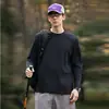 Camiseta de Manga Larga para Hombre 2026 Protección Solar para Exteriores Primavera y Otoño Nueva, Corte Holgado, Color Sólido, Cuello Redondo, Camiseta Base de Secado Rápido, Camiseta para Pareja