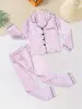 Pijama Feminino de Seda Sintética Tamanhos Médio e Grande Infantil Estampa de Corações Manga Longa Conjunto para Casa Venda Quente na Amazon Europeia e Americana