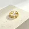 Anillo Dorado Elegante y Único con Diseño de Espiga de Trigo Microincrustada con Circonia, Ajustable, Versátil Anillo Doble Fila de Diamantes para Mujer
