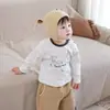 Camada de base de manga comprida para homens, mulheres e crianças, camiseta de algodão com desenho para bebê, malha de algodão para primavera e outono, top de gola redonda com botões de pressão nos ombros
