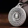 Colar com Fivela de Segurança Cabeça de Buda Estilo Nacional Retrô Sutra do Coração Joias Artesanais Simples Rotativas com Acabamento Envelhecido para Homens e Mulheres
