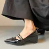 Versão em Pele de Ovelha~Sapatos Femininos Apontados Estilo Francês, Novo Modelo Primavera e Outono, com Aumento Oculto de 5cm de Altura, Sapatos Mary Jane Rasos com Tiras Envolventes