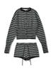 2025 Nuevo Estilo de Verano Estilo Europeo y Americano Cárdigan de Rayas en Contraste + Conjunto de Shorts a Rayas Casual