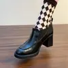 Zapatos de tacón alto para mujer de 8 cm con tacón grueso, piel suave y puntera profunda; mocasines de punta redonda, nueva colección otoño 2026, adecuados para uso profesional y de oficina