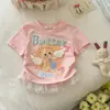 Novas Camisetas de Verão de Manga Curta para Meninas, Doces e Fofas com Estampa de Desenho Animado, Renda nas Bordas, T-Shirt Resistente com Contas t