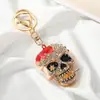 Chaveiro Criativo de Metal de Caveira para Halloween com Strass, Cabeça de Caveira Pequena Simulada em Liga, Estilo 3D Europeu e Americano
