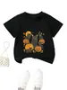 Amazon Wish Casual Divertido Fofo Roupas Infantis Cinco Gatos Pretos Lanterna de Abóbora Cogumelo Gola Redonda Manga Curta Camiseta