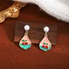 Pendientes Retro Franceses de Gota de Aceite Tridimensionales Pendientes de Flor Corazón Perla Pendientes Versátiles de Chica Dulce del Jardín de Monet