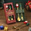 Fuente Navidad Transfronteriza Acero Inoxidable Dibujos Animados Juego de Cubiertos Juego de Cuchara y Tenedor Caja de Regalo Cuchara para Café y Postre Regalo para Niños