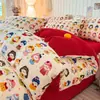 Juego de Cuatro Piezas de Leche de Invierno con Forro Polar Grueso Cálido Funda Nórdica Funda Nórdica de Forro Polar Coral Sábana Bajera Sábana de Cama de Felpa de Doble Cara Juego de Tres Piezas