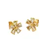 Pendientes de Flor de Pétalo de Diseño de Nicho Europeo y Americano Lujo Ligero Pendientes de Acero de Titanio Oro de 18k Pendientes de Diamante de Moda Versátiles
