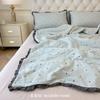 Juego de Edredón de Verano de Cuatro Piezas Edredón para Aire Acondicionado Edredón Fresco Estilo Dormitorio Juego Doble de Tres Piezas Edredón Delgado de Verano Lavable a Máquina a