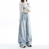 Foto Real de Jeans Wide Leg com Strass de Cor Clara Super Popular para Mulheres, Novo Modelo de Venda Quente da Primavera de 2026, Calça Wide Leg Céu Estrelado