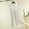 Vestido de verão fino sem mangas, tamanho grande dobrado, solto, cobre a barriga, algodão, comprimento médio, camisola feminina, modal