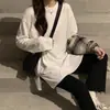 Camiseta básica blanca de otoño e invierno, engrosada, que cubre la parte trasera, con abertura en el bajo, de manga larga, para usar en capas con sudadera, top térmico de corte holgado