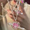 Venta al por mayor de fábrica collar de corazón de diamante rosa realmente lindo de un solo disparo amor de Cupido diamante rosa natural collar con colgante mujeres