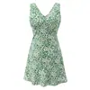 Vestido de Verano para Mujer Estilo Europeo y Americano Verde Estampado Ajustado 26495