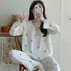 Novedad Otoño 2026 Conjunto de Pijama y Ropa de Casa Cómoda de Algodón Nube para Mujer, Estilo Princesa, con Cuello de Encaje y Lazo de Doble Capa