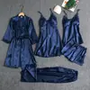 Comercio Exterior Pijamas de Primavera y Verano para Mujer Sexy Conjunto de Cinco Piezas Ropa de Casa Delgada con Almohadilla en el Pecho Camisón de Tirantes Camisón para Mujer