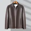Jaqueta de Couro PU Masculina para Primavera e Outono com Gola Alta, Nova Jaqueta de Couro Casual da Moda para Homens Jovens e de Meia-Idade, Top Estiloso com Forro de Lã