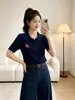 Blusa Botão Gola Pônei Bordada Chique para Mulheres, Novo Estilo Coreano Verão 2026, Tricô Elegante de Manga Curta para o Trabalho