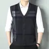 Amazon ropa de hombre transfronteriza otoño e invierno chaleco cárdigan para hombre chaleco suéter nueva chaqueta de punto a rayas