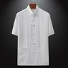 Verano Estilo Chino para Hombre Estilo Tang Camisa de Manga Corta Papá Algodón Lino Delgada Suelta Camisa China de Mediana Edad y Ancianos